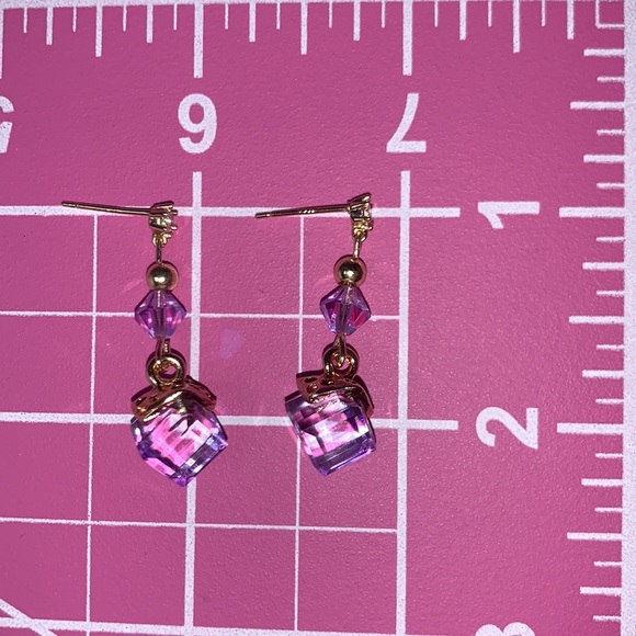 Cubic Zirconia Post Stud With Dangling Drop Purple Cubic Crystal Pendant - Picture 6 of 15